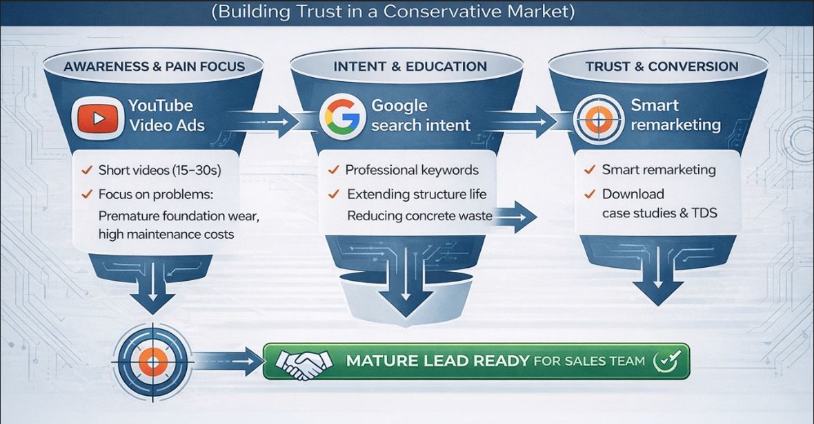תרשים אסטרטגיית תוכן B2B לשוק הבנייה – מודל המשפך של צחי ששה